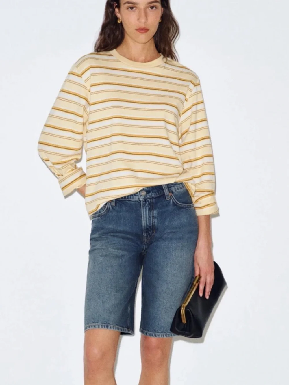 Low Rise Reformation Dark Blue Long Denim Shorts